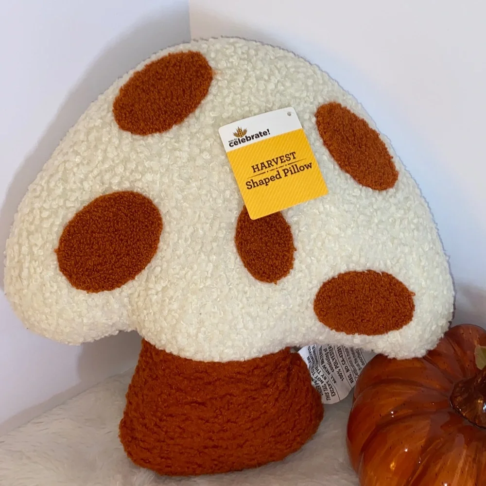 NWT Lot of Two Harvest Shaped Pillows in Festive Colors one Mushroom one Pumpkin